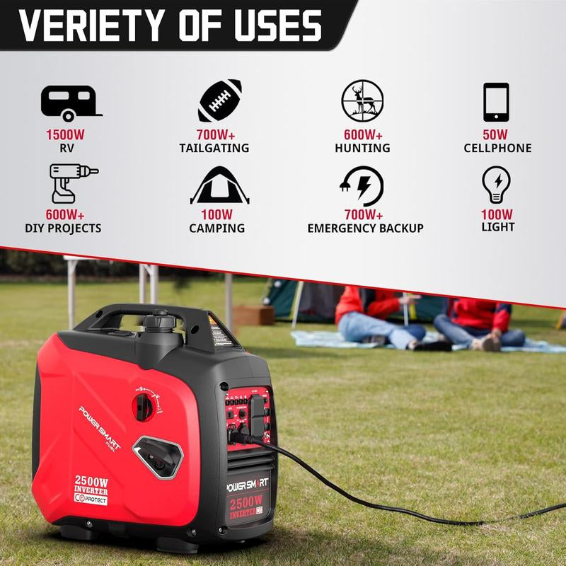 Powersmart 2500W Inverter Gas Generator ,39-Pound RV Ready Outdoor Generator, Parallel Capability, Quiet Generator for Home Use,Camping,Weather Resistant,Low Fuel Consumption,Portable,Quiet Operation,Outdoor Use, Hurricane,Emergency,Springtok(Hb5020C)