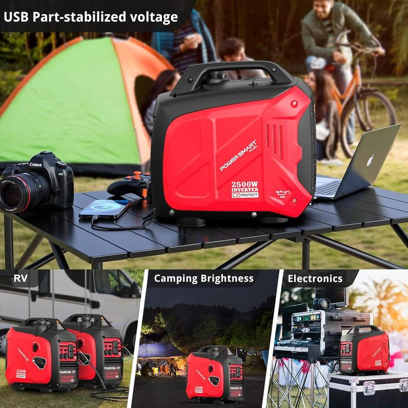 Powersmart 2500W Inverter Gas Generator ,39-Pound RV Ready Outdoor Generator, Parallel Capability, Quiet Generator for Home Use,Camping,Weather Resistant,Low Fuel Consumption,Portable,Quiet Operation,Outdoor Use, Hurricane,Emergency,Springtok(Hb5020C)