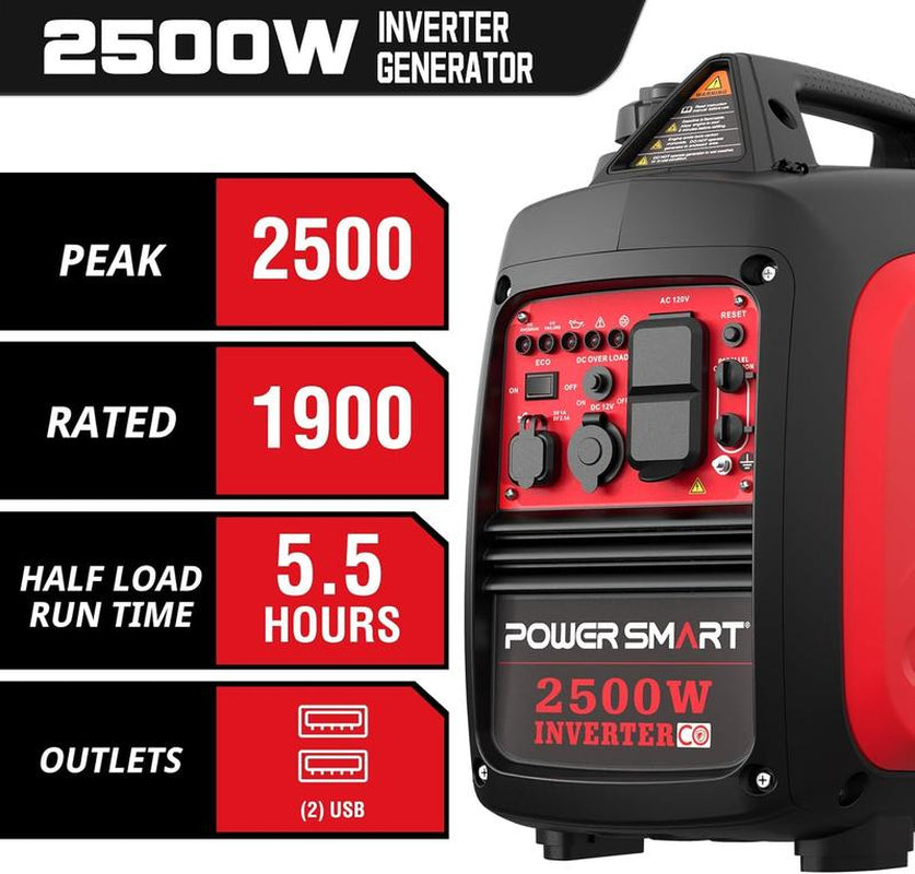 Powersmart 2500W Inverter Gas Generator ,39-Pound RV Ready Outdoor Generator, Parallel Capability, Quiet Generator for Home Use,Camping,Weather Resistant,Low Fuel Consumption,Portable,Quiet Operation,Outdoor Use, Hurricane,Emergency,Springtok(Hb5020C)